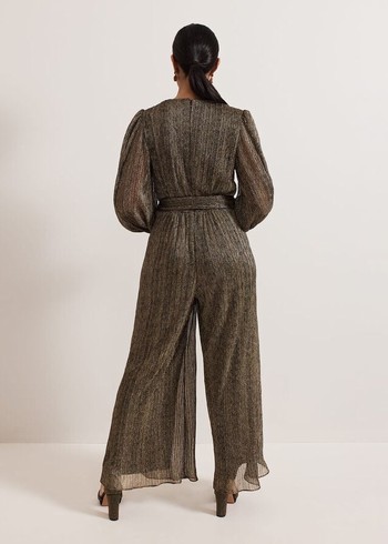 Phase Eight Petite Alli Gold Textured Jumpsuit Gold Canada | YJLKXZ-316